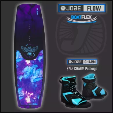 2022-Jobe-FLOW Ladies Wakeboard Hybrid/Blended rocker that phases from an aggressive tip and tail into a mellow centre for a consistent kick off the wake.