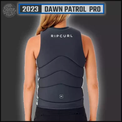 2023-ripcurl-dawn-patrol-pro-charcoal-ladies-vest-full segmented design and stretchy E4 neoprene