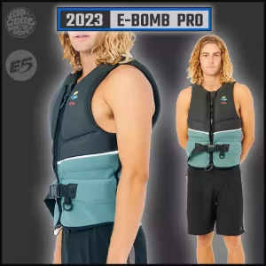 2023-ripcurl-E-BOMB PRO Mens Approved L50S Neo Buoyancy Vest is the most secure and lightweight life vest is completely segmented with side Flex gussets.