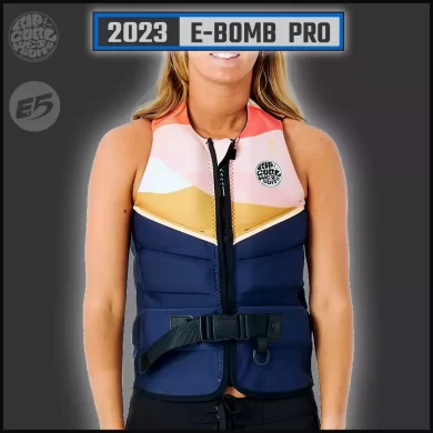 2023-ripcurl-E-Bomb Pro is the pinnacle of Ripcurl life vest technology using E5 Neoprene. Approved L50S Neo Buoyancy Vest with a Kidney belt.