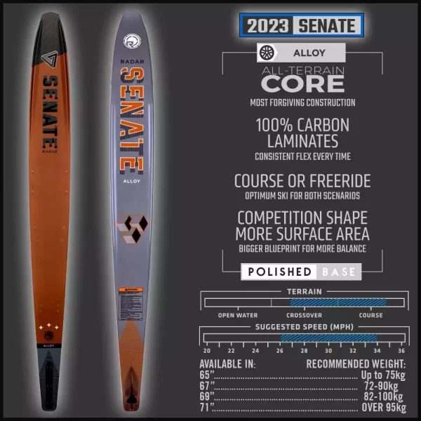 2023-senate-ALLOY-waterski-100% carbon fiber for a consistent flex every time.