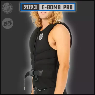 2023-ripcurl-E-BOMB PRO Mens Approved L50S Neo Buoyancy Vest is the most secure and lightweight life vest is completely segmented with side Flex gussets.